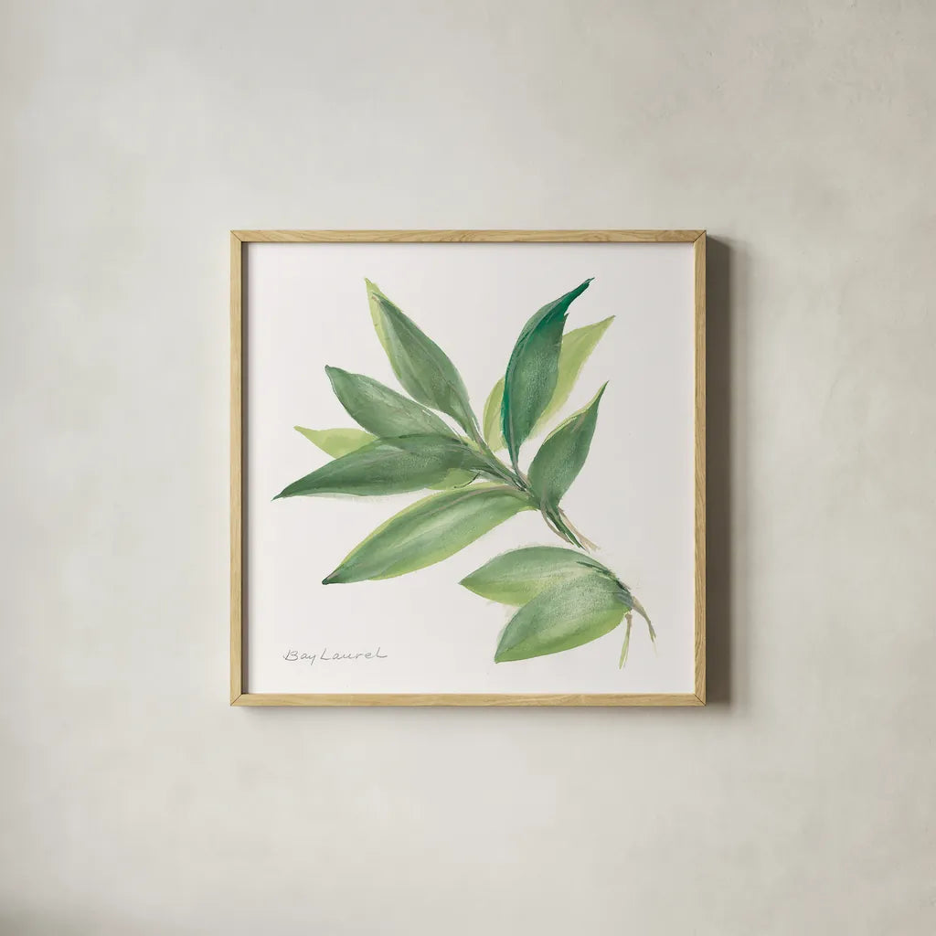 Laurel Bay by Chris Paschke. Shown in a natural wood glass frame for a timeless modern aesthetic. Available as an archival giclee rolled canvas, fine art paper, or poster print. SKU 27519a.