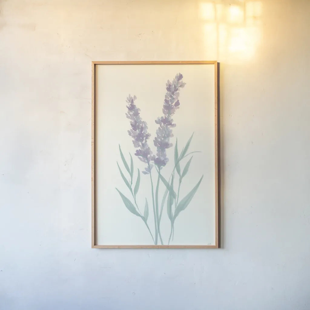 Lavender I by Chris Paschke. shown as a paper print in a natural frame. Available as a archival giclee rolled canvas, fine art paper, or poster print. SKU 55075h.