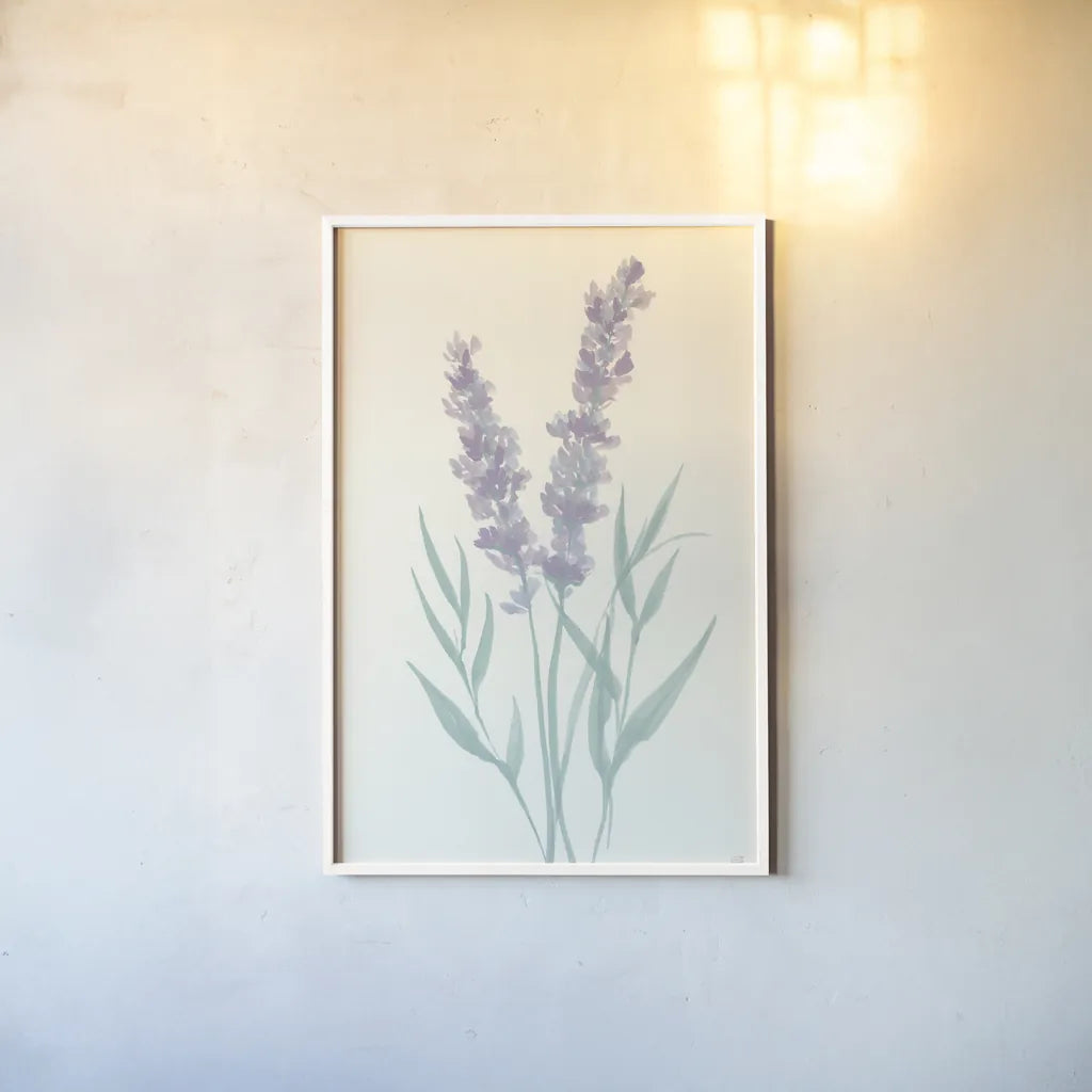 Lavender I by Chris Paschke. shown as a paper print in a white frame. Available as a archival giclee rolled canvas, fine art paper, or poster print. SKU 55075h.