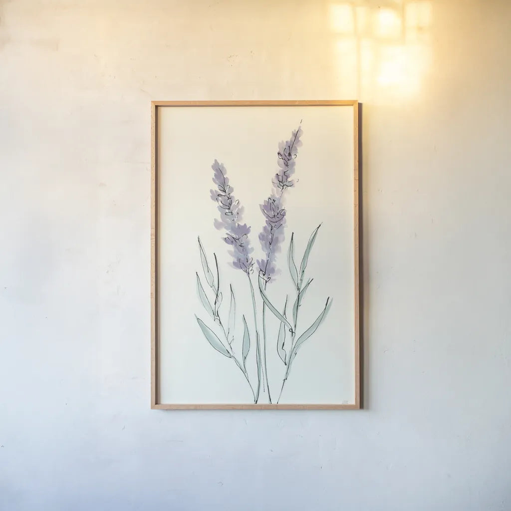 Lavender III by Chris Paschke. shown as a paper print in a natural frame. Available as a archival giclee rolled canvas, fine art paper, or poster print. SKU 55077h.