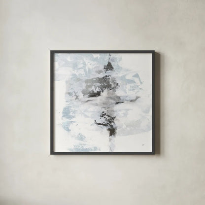 Layered Thinking I with Blue by Chris Paschke. Shown in a sleek black glass frame for a contemporary gallery look. Available as an archival giclee rolled canvas, fine art paper, or poster print. SKU 75528a.