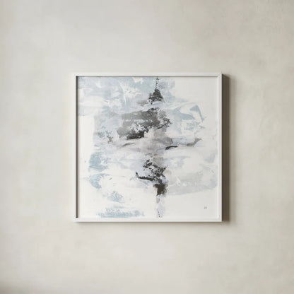 Layered Thinking I with Blue by Chris Paschke. Shown in a crisp white glass frame for a clean and minimalist style. Available as an archival giclee rolled canvas, fine art paper, or poster print. SKU 75528a.