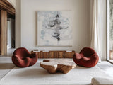 Layered Thinking I with Blue by Chris Paschke. Shown as extra-large giant wall art in a modern living room. Available as an archival giclee rolled canvas, fine art paper, or poster print. SKU 75528a.