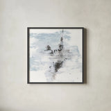 Layered Thinking II with Blue by Chris Paschke. Shown in a sleek black glass frame for a contemporary gallery look. Available as an archival giclee rolled canvas, fine art paper, or poster print. SKU 75529a.