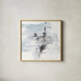 Layered Thinking II with Blue by Chris Paschke. Shown in a natural wood glass frame for a timeless modern aesthetic. Available as an archival giclee rolled canvas, fine art paper, or poster print. SKU 75529a.