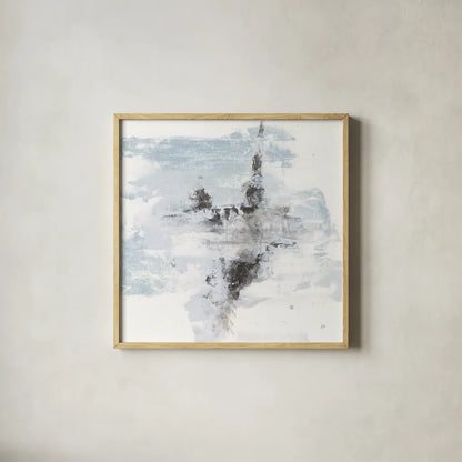 Layered Thinking II with Blue by Chris Paschke. Shown in a natural wood glass frame for a timeless modern aesthetic. Available as an archival giclee rolled canvas, fine art paper, or poster print. SKU 75529a.