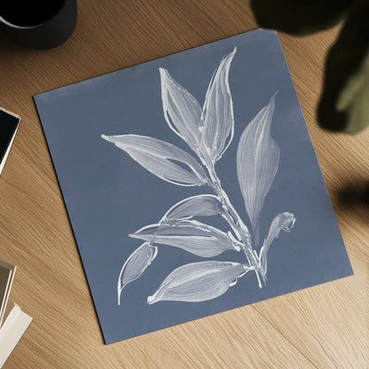 Leaf Study I Blue by Chris Paschke. Shown as a detailed flat fine art print, highlighting archival giclee quality. Available as an archival giclee rolled canvas, fine art paper, or poster print. SKU 80065a.