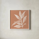 Leaf Study I Pheasant by Chris Paschke. Shown in a crisp white glass frame for a clean and minimalist style. Available as an archival giclee rolled canvas, fine art paper, or poster print. SKU 68930a.