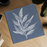 Leaf Study IV Blue by Chris Paschke. Shown as a detailed flat fine art print, highlighting archival giclee quality. Available as an archival giclee rolled canvas, fine art paper, or poster print. SKU 80066a.