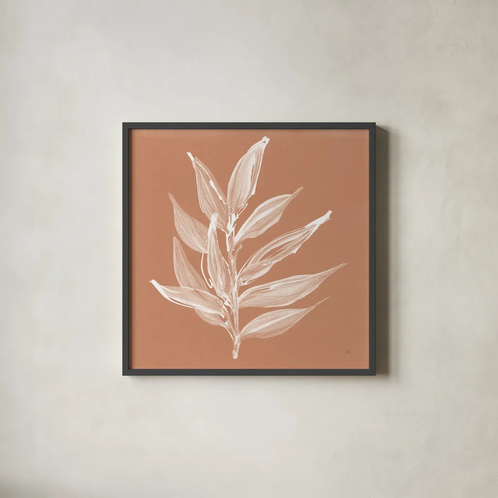 Leaf Study IV Pheasant by Chris Paschke. Shown in a sleek black glass frame for a contemporary gallery look. Available as an archival giclee rolled canvas, fine art paper, or poster print. SKU 68931a.