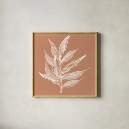 Leaf Study IV Pheasant by Chris Paschke. Shown in a natural wood glass frame for a timeless modern aesthetic. Available as an archival giclee rolled canvas, fine art paper, or poster print. SKU 68931a.