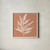 Leaf Study IV Pheasant by Chris Paschke. Shown in a crisp white glass frame for a clean and minimalist style. Available as an archival giclee rolled canvas, fine art paper, or poster print. SKU 68931a.
