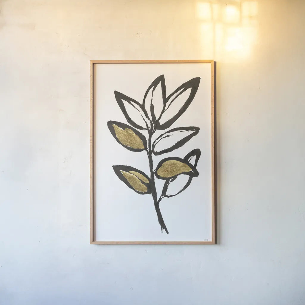 Leafed IX by Chris Paschke. shown as a paper print in a natural frame. Available as a archival giclee rolled canvas, fine art paper, or poster print. SKU 64204h.