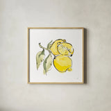 Lemon Still Life II by Chris Paschke. Shown in a natural wood glass frame for a timeless modern aesthetic. Available as an archival giclee rolled canvas, fine art paper, or poster print. SKU 66881a.