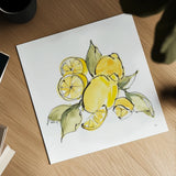 Lemon Still Life III by Chris Paschke. Shown as a detailed flat fine art print, highlighting archival giclee quality. Available as an archival giclee rolled canvas, fine art paper, or poster print. SKU 66882a.