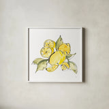 Lemon Still Life III by Chris Paschke. Shown in a crisp white glass frame for a clean and minimalist style. Available as an archival giclee rolled canvas, fine art paper, or poster print. SKU 66882a.