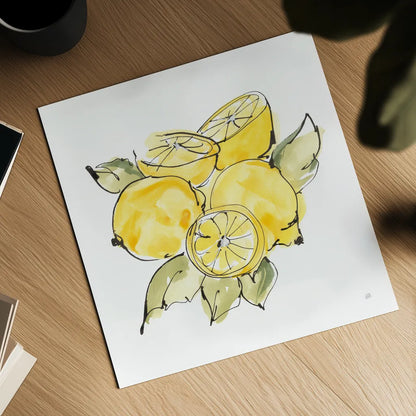 Lemon Still Life IV by Chris Paschke. Shown as a detailed flat fine art print, highlighting archival giclee quality. Available as an archival giclee rolled canvas, fine art paper, or poster print. SKU 66883a.