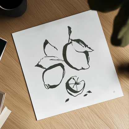 Lemons BW by Chris Paschke. Shown as a detailed flat fine art print, highlighting archival giclee quality. Available as an archival giclee rolled canvas, fine art paper, or poster print. SKU 64216a.