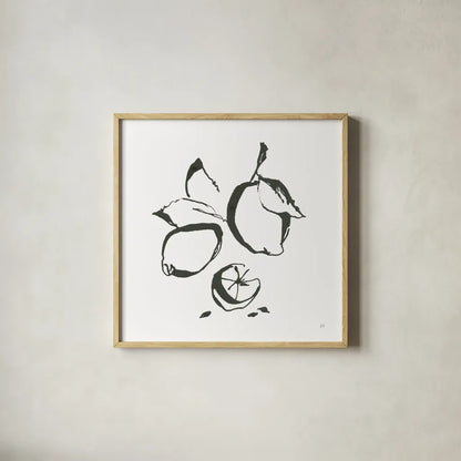 Lemons BW by Chris Paschke. Shown in a natural wood glass frame for a timeless modern aesthetic. Available as an archival giclee rolled canvas, fine art paper, or poster print. SKU 64216a.