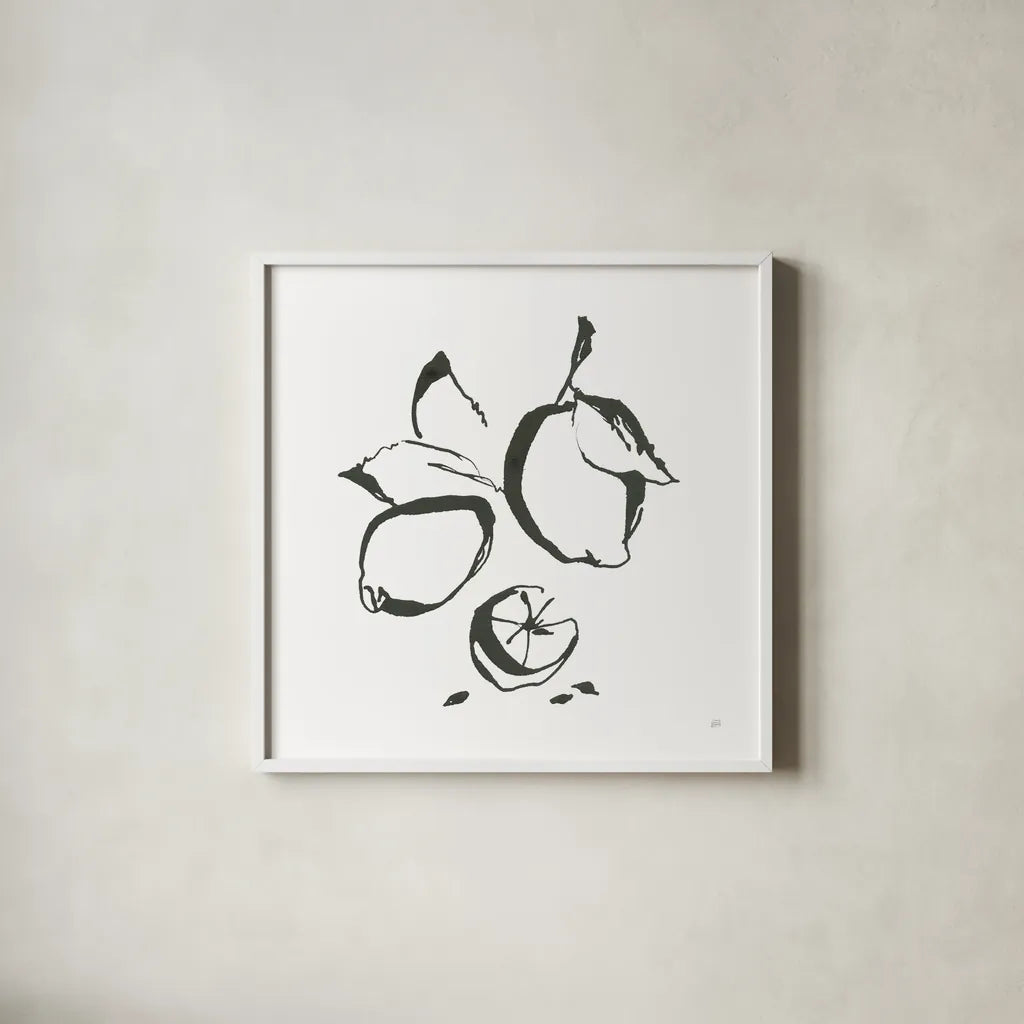 Lemons BW by Chris Paschke. Shown in a crisp white glass frame for a clean and minimalist style. Available as an archival giclee rolled canvas, fine art paper, or poster print. SKU 64216a.