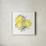 Lemons III by Chris Paschke. Shown in a crisp white glass frame for a clean and minimalist style. Available as an archival giclee rolled canvas, fine art paper, or poster print. SKU 66878a.