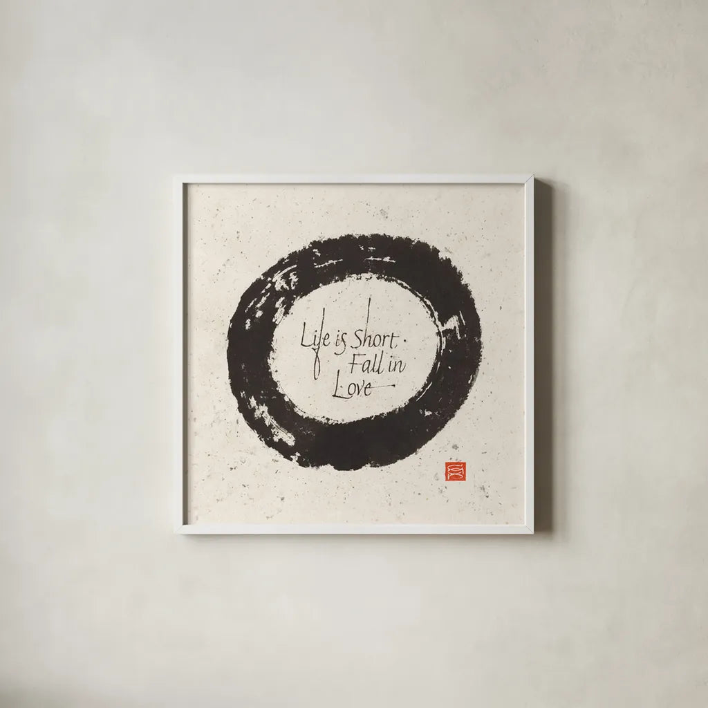 Life is Short by Chris Paschke. Shown in a crisp white glass frame for a clean and minimalist style. Available as an archival giclee rolled canvas, fine art paper, or poster print. SKU 1398a.