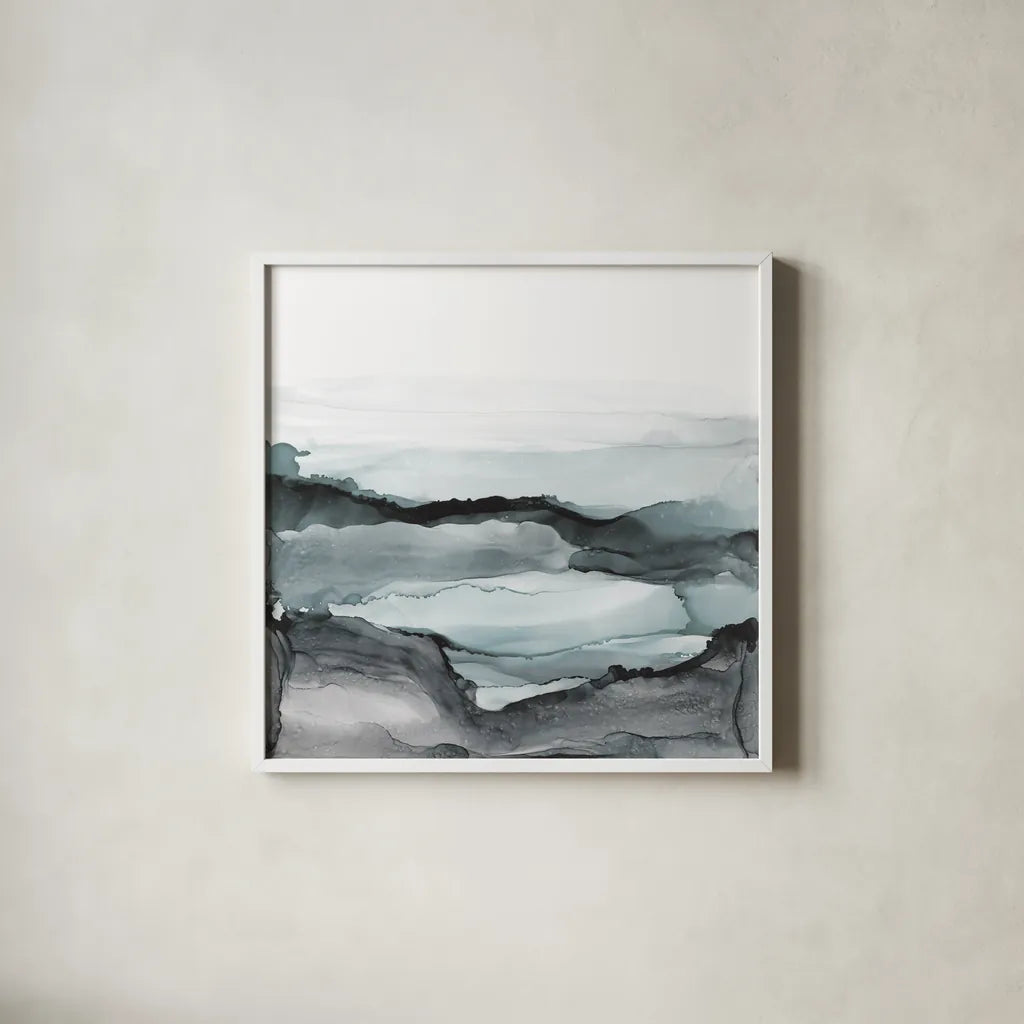 Light Aquascape II by Chris Paschke. Shown in a crisp white glass frame for a clean and minimalist style. Available as an archival giclee rolled canvas, fine art paper, or poster print. SKU 77387a.
