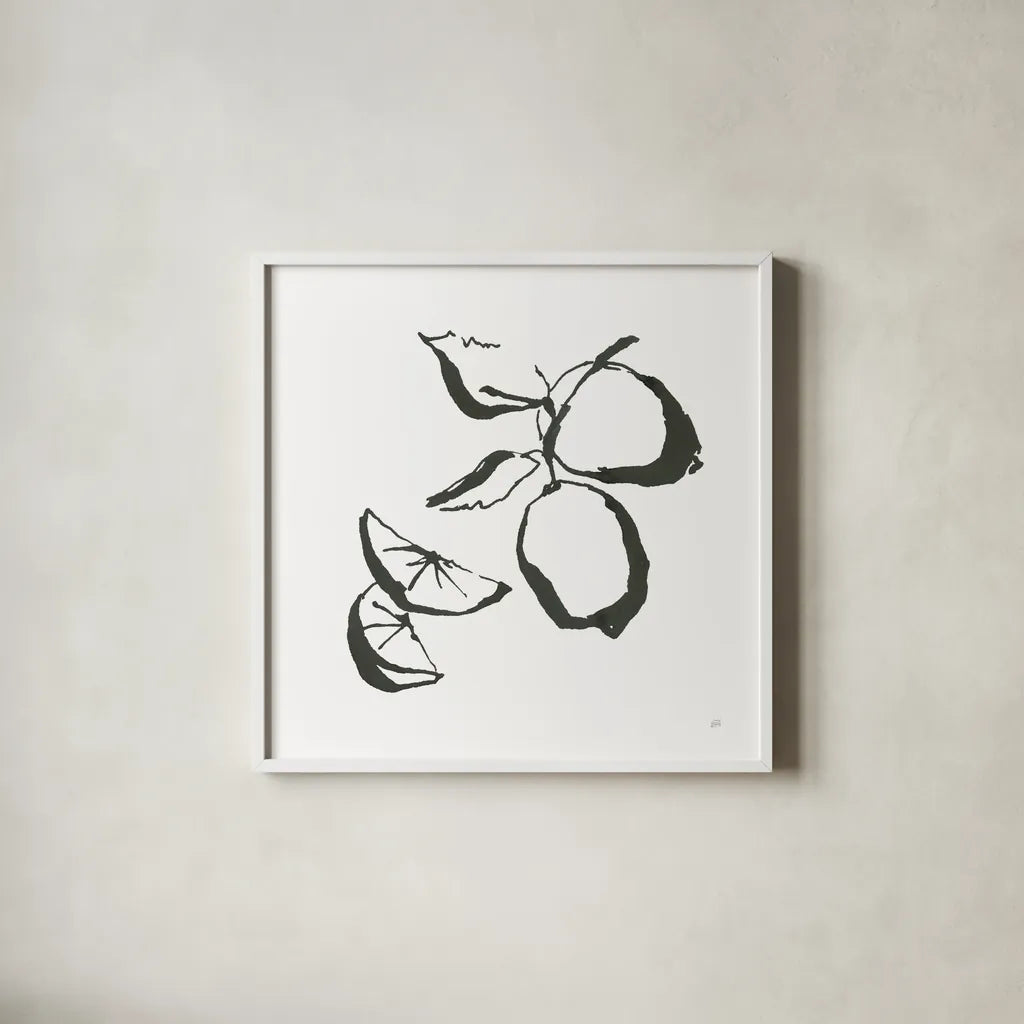 Limes BW by Chris Paschke. Shown in a crisp white glass frame for a clean and minimalist style. Available as an archival giclee rolled canvas, fine art paper, or poster print. SKU 64217a.