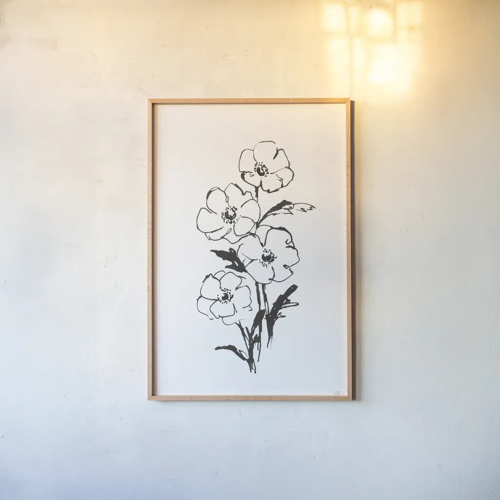 Line Anemone I by Chris Paschke. shown as a paper print in a natural frame. Available as a archival giclee rolled canvas, fine art paper, or poster print. SKU 64182h.