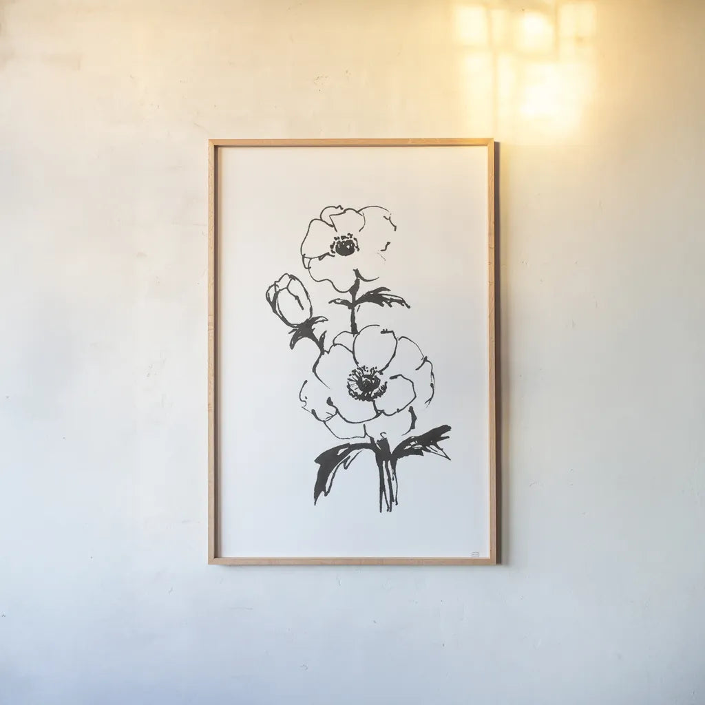 Line Anemone II by Chris Paschke. shown as a paper print in a natural frame. Available as a archival giclee rolled canvas, fine art paper, or poster print. SKU 64183h.