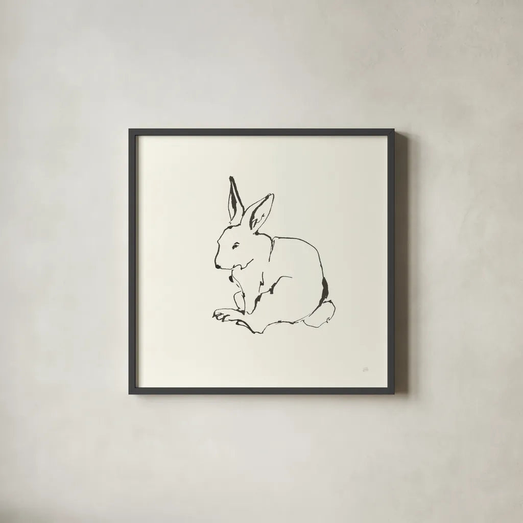 Line Bunny I by Chris Paschke. Shown in a sleek black glass frame for a contemporary gallery look. Available as an archival giclee rolled canvas, fine art paper, or poster print. SKU 58332a.