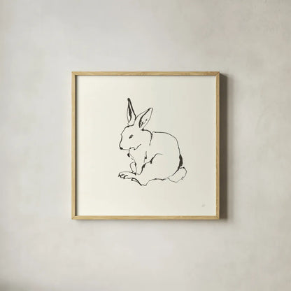 Line Bunny I by Chris Paschke. Shown in a natural wood glass frame for a timeless modern aesthetic. Available as an archival giclee rolled canvas, fine art paper, or poster print. SKU 58332a.
