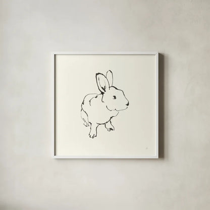 Line Bunny II by Chris Paschke. Shown in a crisp white glass frame for a clean and minimalist style. Available as an archival giclee rolled canvas, fine art paper, or poster print. SKU 58333a.