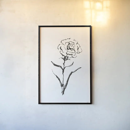 Line Carnation I by Chris Paschke. shown as a paper print in a black flame. Available as a archival giclee rolled canvas, fine art paper, or poster print. SKU 64186h.