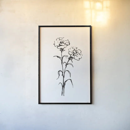 Line Carnation II by Chris Paschke. shown as a paper print in a black flame. Available as a archival giclee rolled canvas, fine art paper, or poster print. SKU 64187h.