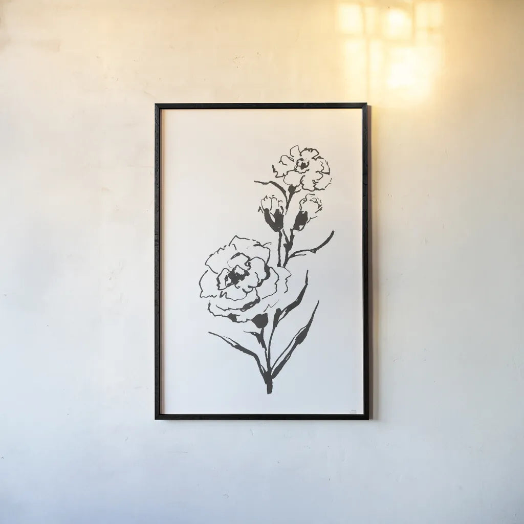 Line Carnation III by Chris Paschke. shown as a paper print in a black flame. Available as a archival giclee rolled canvas, fine art paper, or poster print. SKU 64188h.