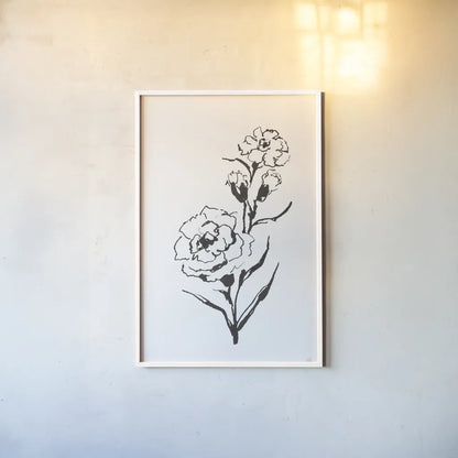 Line Carnation III by Chris Paschke. shown as a paper print in a white frame. Available as a archival giclee rolled canvas, fine art paper, or poster print. SKU 64188h.
