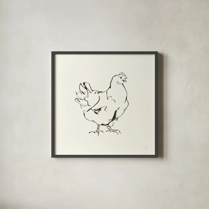 Line Chicken I by Chris Paschke. Shown in a sleek black glass frame for a contemporary gallery look. Available as an archival giclee rolled canvas, fine art paper, or poster print. SKU 58321a.