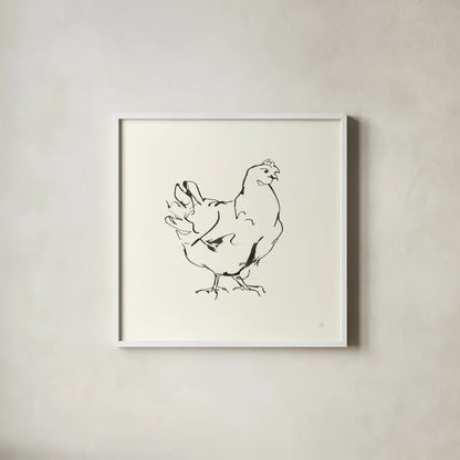 Line Chicken I by Chris Paschke. Shown in a crisp white glass frame for a clean and minimalist style. Available as an archival giclee rolled canvas, fine art paper, or poster print. SKU 58321a.