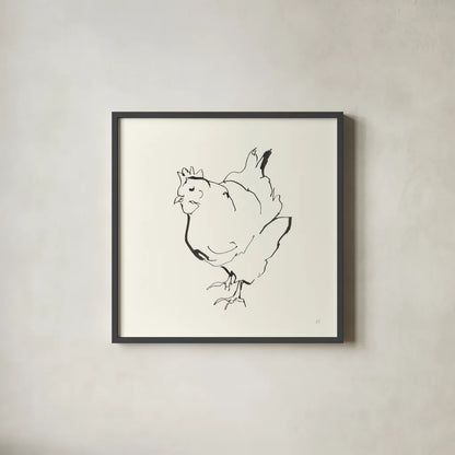 Line Chicken II by Chris Paschke. Shown in a sleek black glass frame for a contemporary gallery look. Available as an archival giclee rolled canvas, fine art paper, or poster print. SKU 58322a.