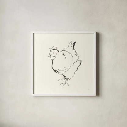 Line Chicken II by Chris Paschke. Shown in a crisp white glass frame for a clean and minimalist style. Available as an archival giclee rolled canvas, fine art paper, or poster print. SKU 58322a.