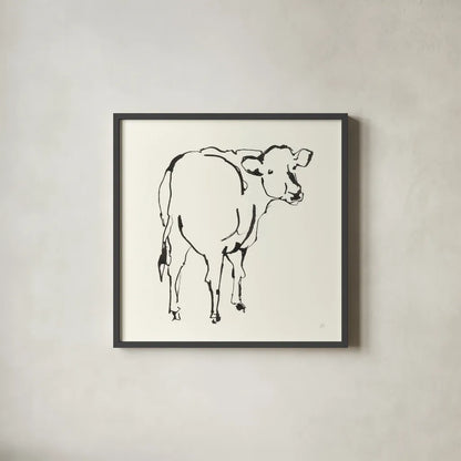 Line Cow by Chris Paschke. Shown in a sleek black glass frame for a contemporary gallery look. Available as an archival giclee rolled canvas, fine art paper, or poster print. SKU 58325a.