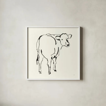Line Cow by Chris Paschke. Shown in a crisp white glass frame for a clean and minimalist style. Available as an archival giclee rolled canvas, fine art paper, or poster print. SKU 58325a.