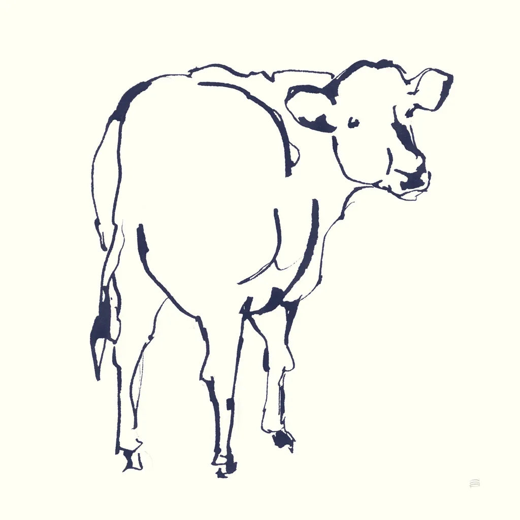 Line Cow Navy by Chris Paschke. SKU 62294a. Archival Giclee Fine art print for wall decor.
