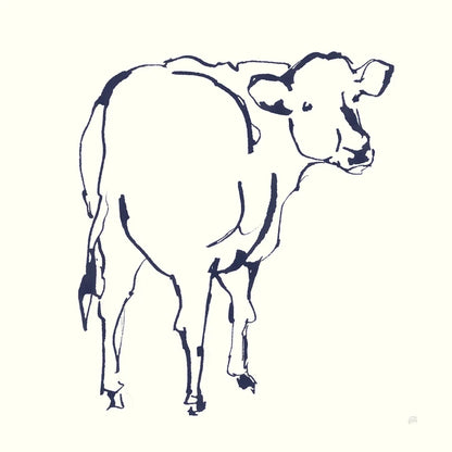 Line Cow Navy by Chris Paschke. SKU 62294a. Archival Giclee Fine art print for wall decor.