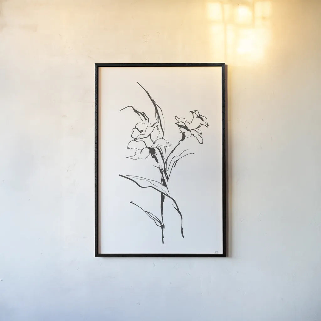 Line Daffodil by Chris Paschke. shown as a paper print in a black flame. Available as a archival giclee rolled canvas, fine art paper, or poster print. SKU 64195h.