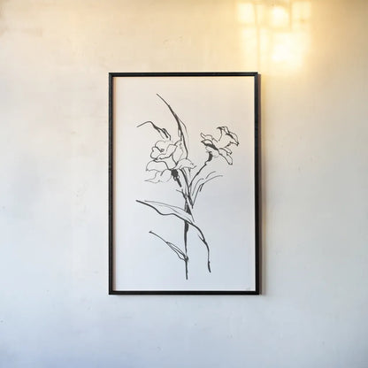 Line Daffodil by Chris Paschke. shown as a paper print in a black flame. Available as a archival giclee rolled canvas, fine art paper, or poster print. SKU 64195h.