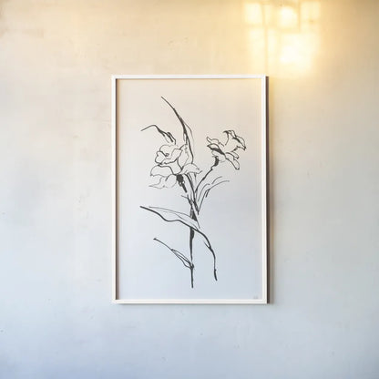 Line Daffodil by Chris Paschke. shown as a paper print in a white frame. Available as a archival giclee rolled canvas, fine art paper, or poster print. SKU 64195h.