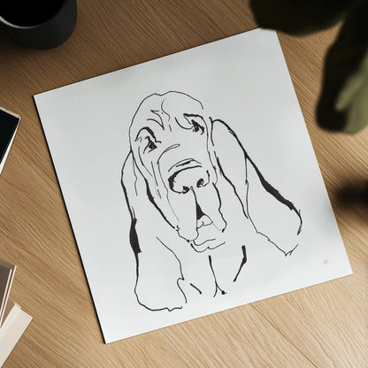 Line Dog Bloodhound I by Chris Paschke. Shown as a detailed flat fine art print, highlighting archival giclee quality. Available as an archival giclee rolled canvas, fine art paper, or poster print. SKU 63546a.