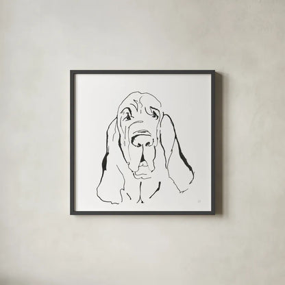Line Dog Bloodhound I by Chris Paschke. Shown in a sleek black glass frame for a contemporary gallery look. Available as an archival giclee rolled canvas, fine art paper, or poster print. SKU 63546a.